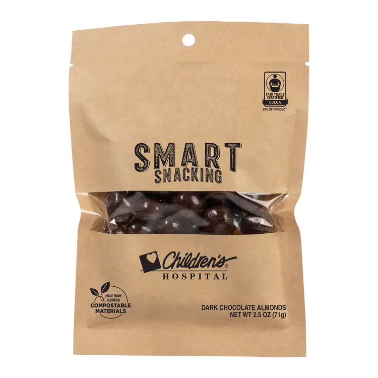 Fairtrade Compostable Kraft Pouch with Dark Chocolate Almonds 2.5 oz