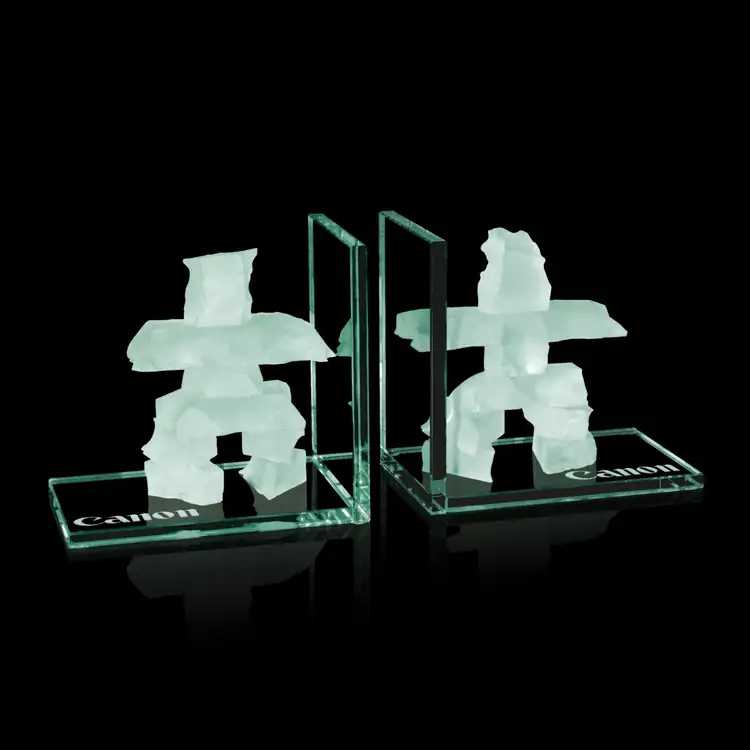 Jade Glass Inukshuk Bookends