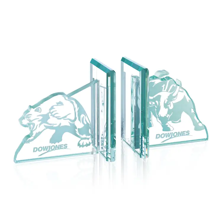 Bull and Bear Jade Glass Bookends