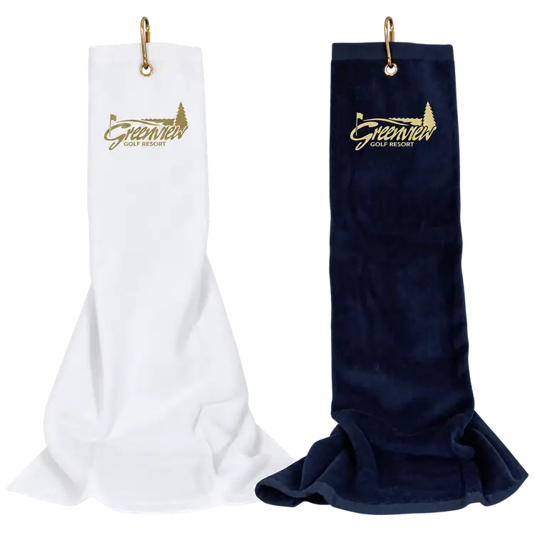 Golf Towel with Gold-Colored Carabiner
