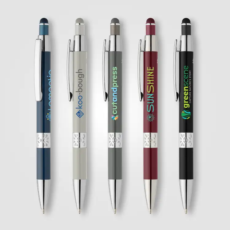 Stylo Adorn en aluminium recyclé avec stylet et accents chromés