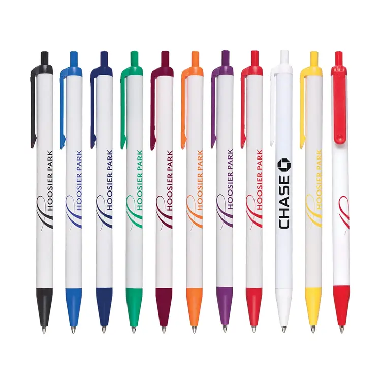 Stylo Value Slim à corps blanc brillant - Accents colorés mats