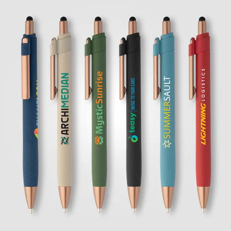 Stylo à bille York en plastique recyclé à accents bronze avec stylet #2