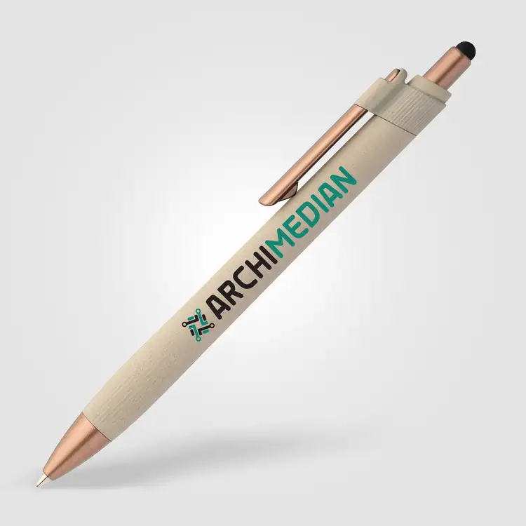 Stylo à bille York en plastique recyclé à accents bronze avec stylet #5