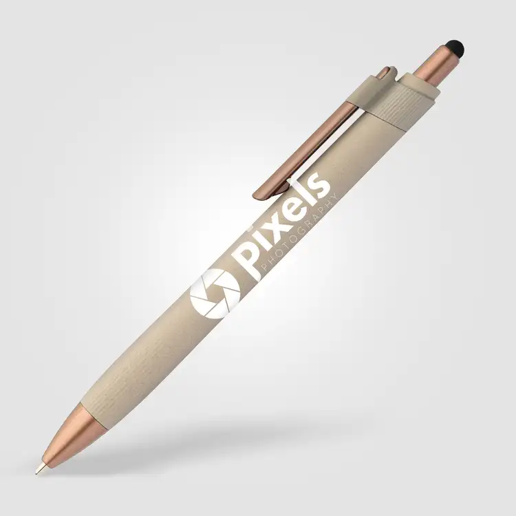 Stylo à bille York en plastique recyclé à accents bronze avec stylet #6