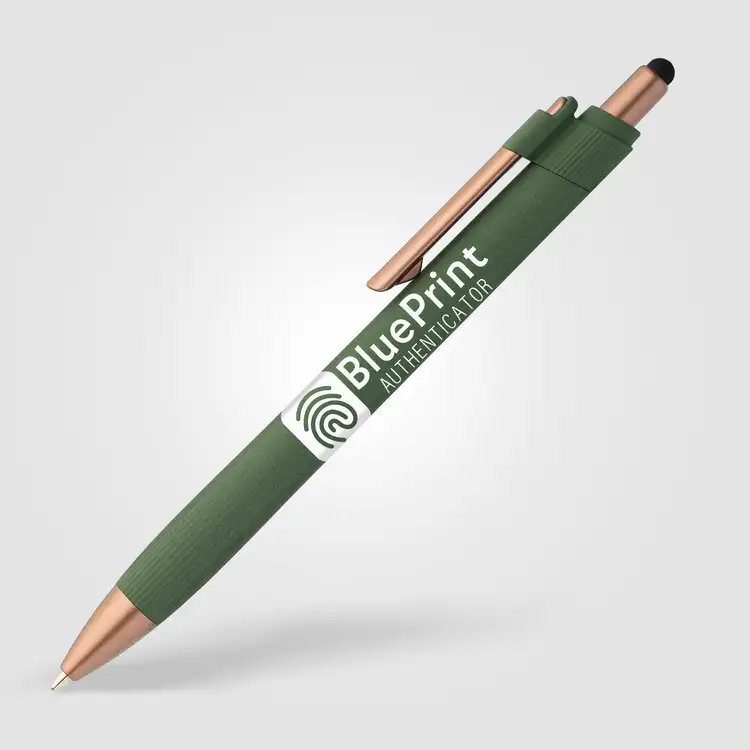 Stylo à bille York en plastique recyclé à accents bronze avec stylet #8