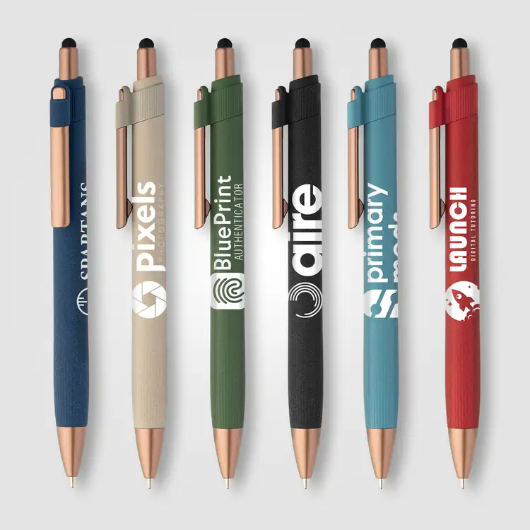 Stylo à bille York en plastique recyclé à accents bronze avec stylet