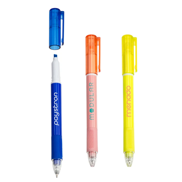 Stylo à bille et surligneur combinés Skywriter en plastique recyclé