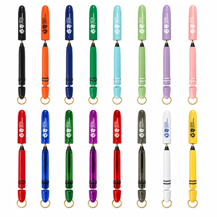 Stylo de poche Pokka avec support et porte-clés doré en boîte métallique