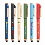 Stylo gel York en plastique recyclé à accents bronze avec stylet