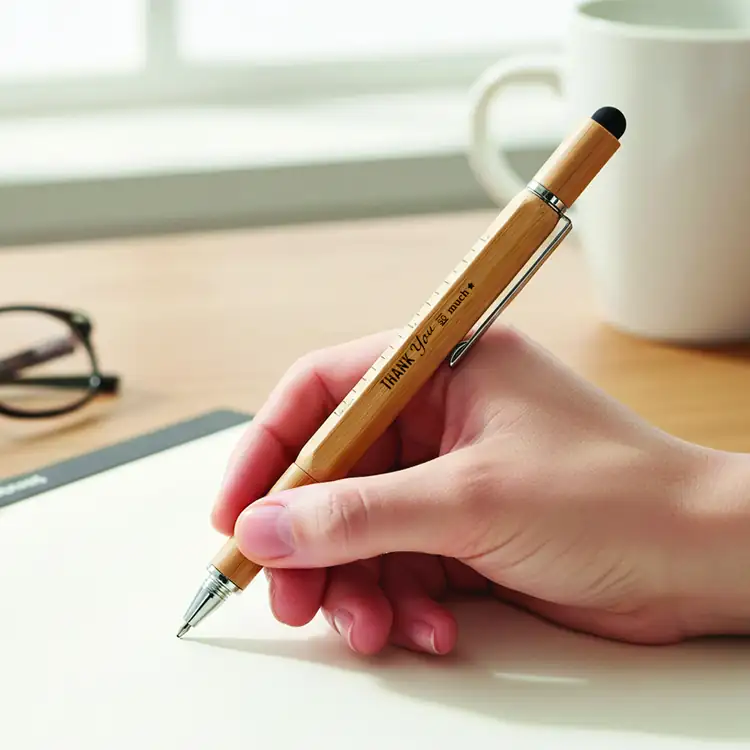 Jorge Square Barrel Bamboo Multifunction Pen with Stylus #6