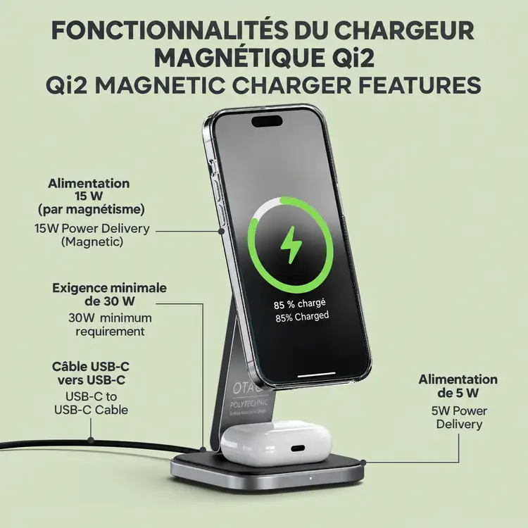 Support de recharge sans fil pliable SATECHI Qi2 2 en 1 #4