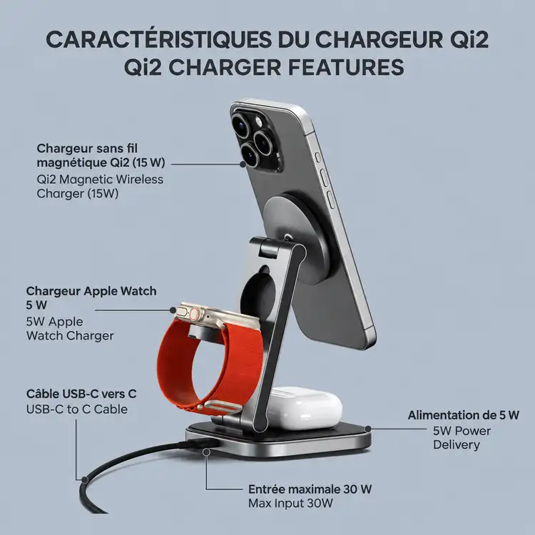 Support de recharge sans fil pliable SATECHI Qi2 3 en 1 #4