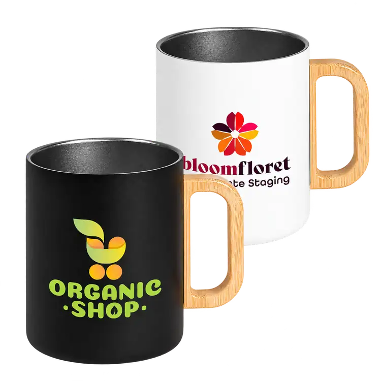 Vancouver Double-Wall Stainless Steel Mug with Bamboo Handle 18 oz