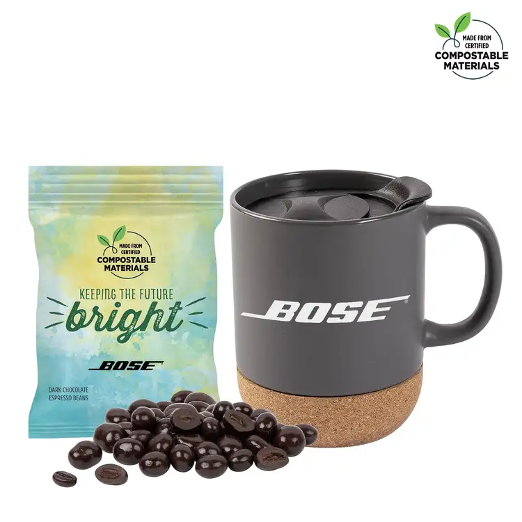 Tasse à base en liège 12 oz avec grains de café au chocolat noir