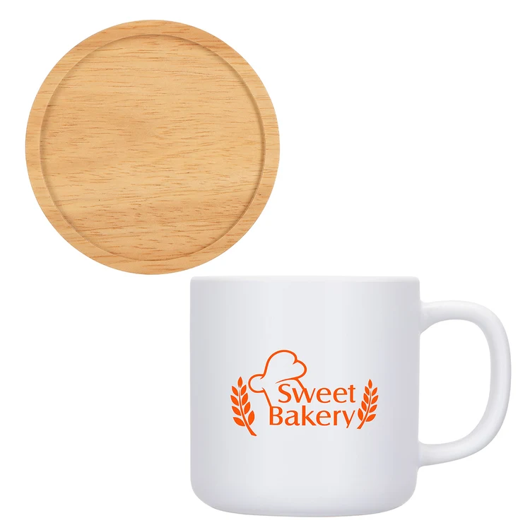 Tasse Dalton 12 oz en céramique avec couvercle et sous-verre en bambou #12