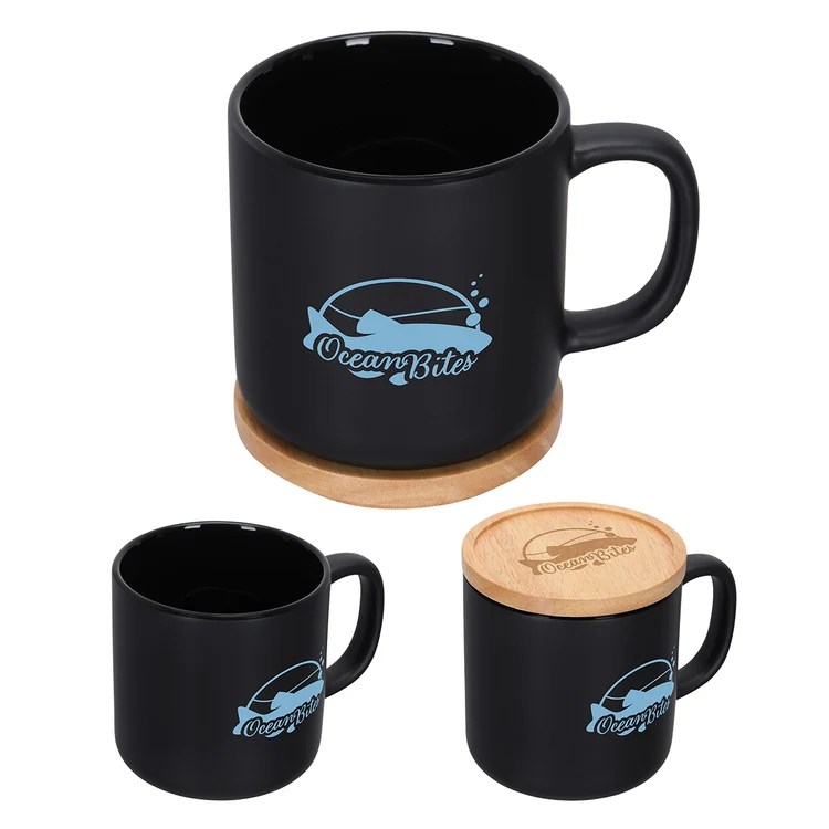 Tasse Dalton 12 oz en céramique avec couvercle et sous-verre en bambou #2