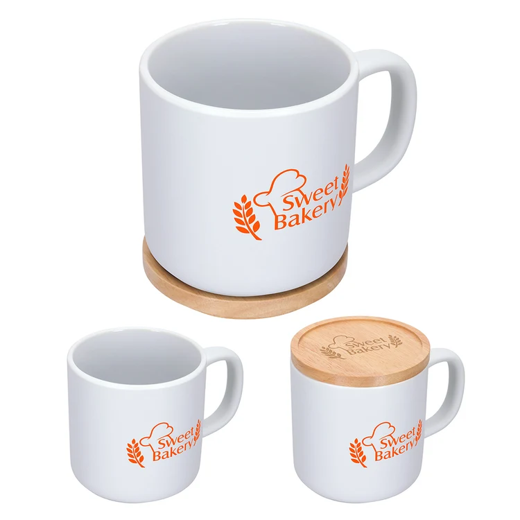 Tasse Dalton 12 oz en céramique avec couvercle et sous-verre en bambou #5