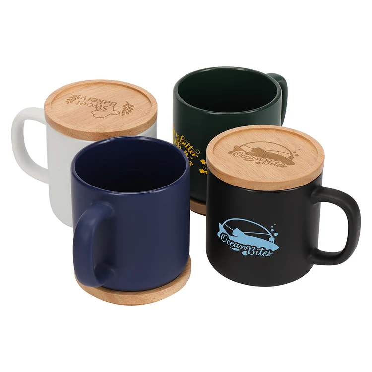 Tasse Dalton 12 oz en céramique avec couvercle et sous-verre en bambou #6