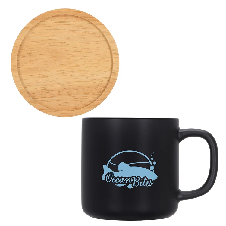 Tasse Dalton 12 oz en céramique avec couvercle et sous-verre en bambou #9