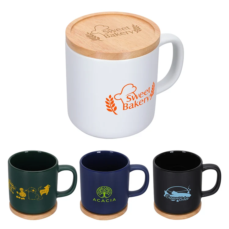 Tasse Dalton 12 oz en céramique avec couvercle et sous-verre en bambou