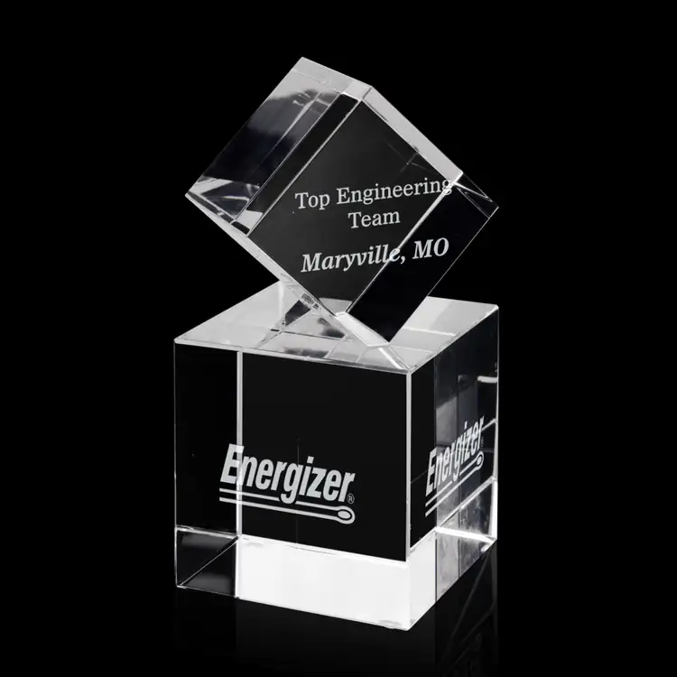 Affirmation Two-Cube Crystal Award - Deep Etch