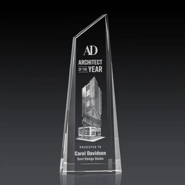 Akron Optical Crystal Award - Tower - 3D Engraving #2