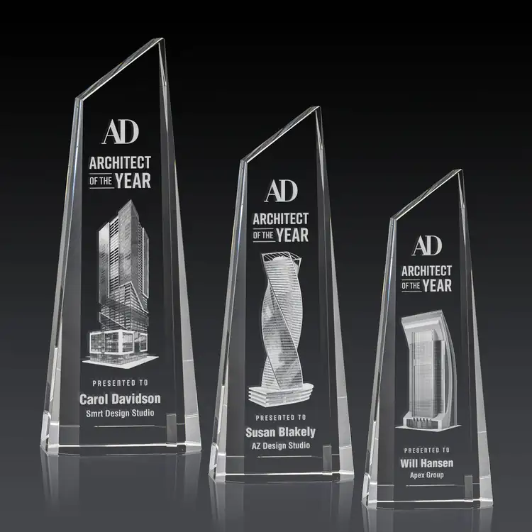 Akron Optical Crystal Award - Tower - 3D Engraving