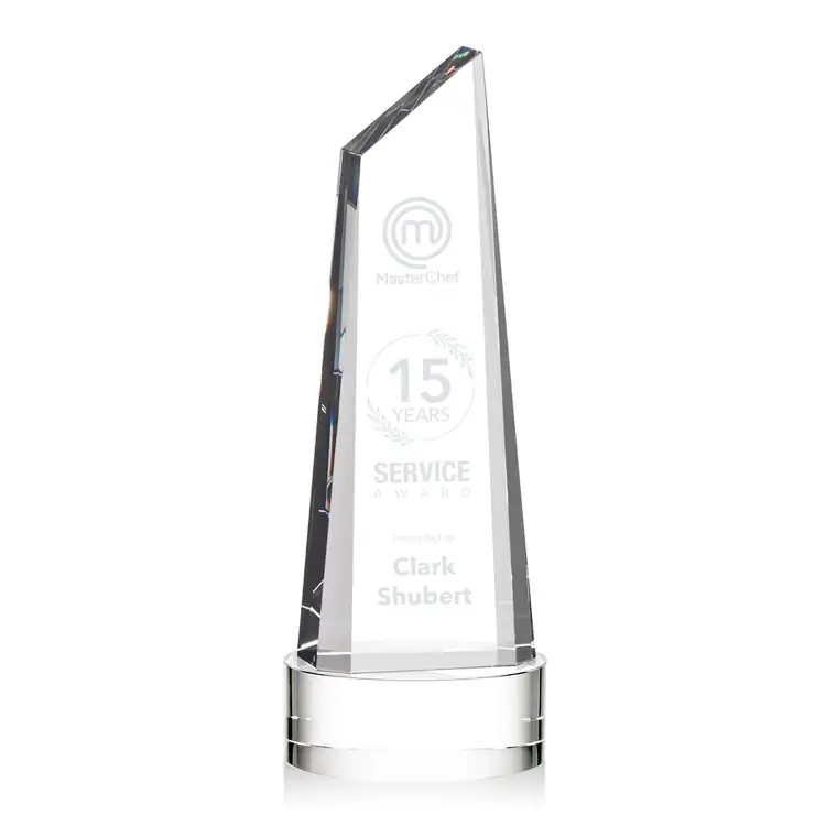 Akron Optical Crystal Award - Tower on Crystal Base - Deep Etch #2
