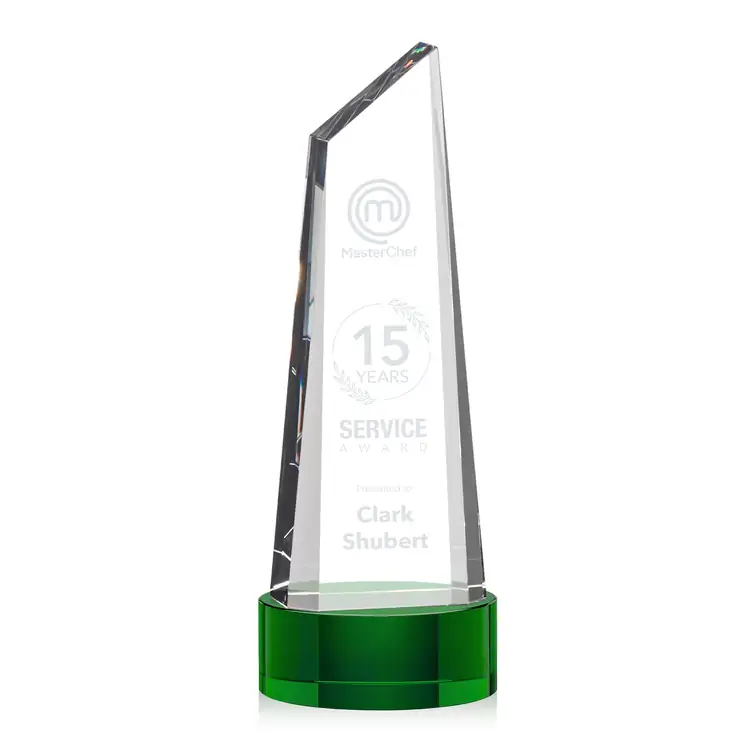 Akron Optical Crystal Award - Tower on Crystal Base - Deep Etch #3