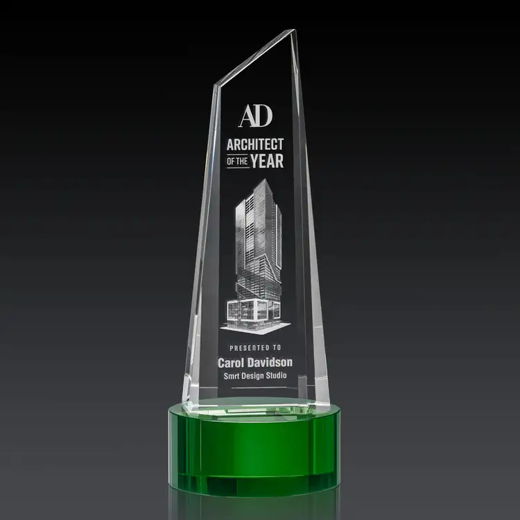Akron Optical Crystal Award - Tower on Crystal Base - 3D Engraving #3
