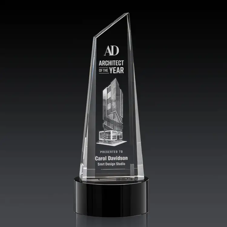 Akron Optical Crystal Award - Tower on Crystal Base - 3D Engraving #4