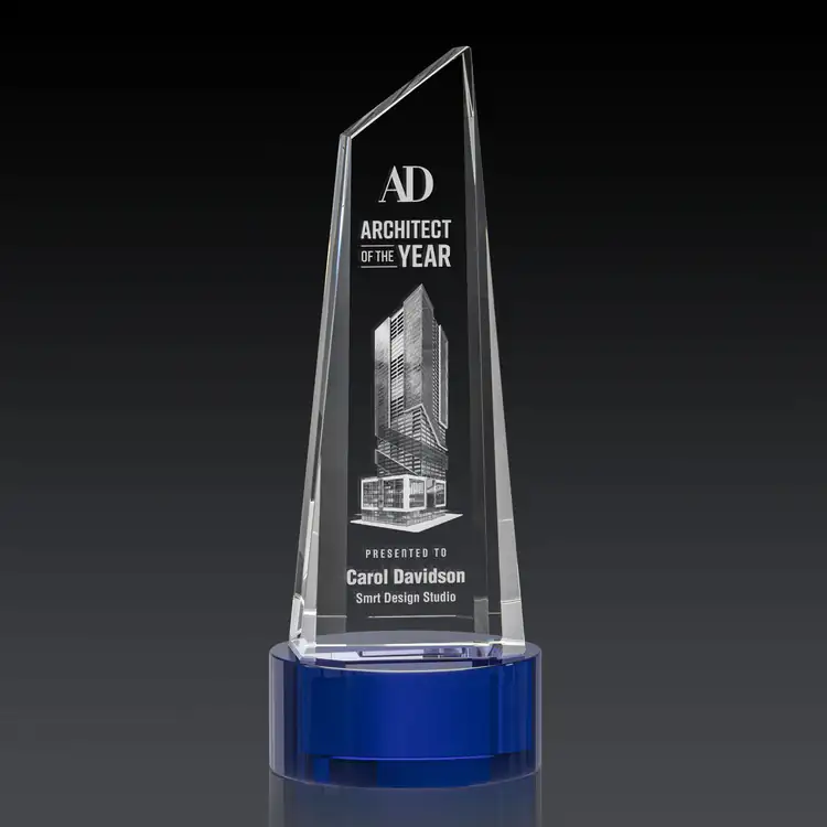 Akron Optical Crystal Award - Tower on Crystal Base - 3D Engraving #5