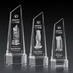 Trophée Akron en cristal optique - Tour sur socle en cristal - Gravure 3D