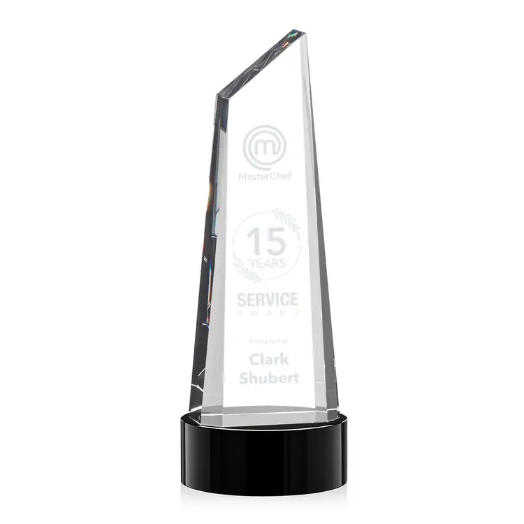 Akron Optical Crystal Award - Tower on Crystal Base - Deep Etch #4