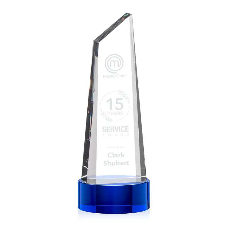 Akron Optical Crystal Award - Tower on Crystal Base - Deep Etch #5