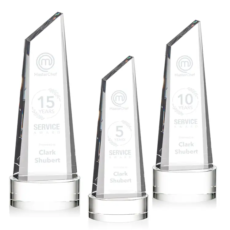 Akron Optical Crystal Award - Tower on Crystal Base - Deep Etch