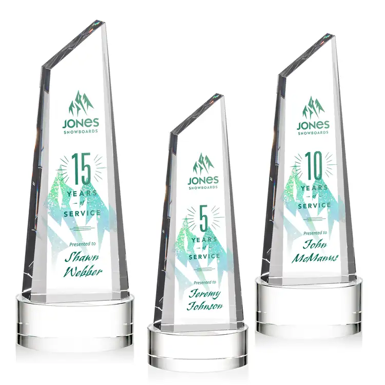 Akron Optical Crystal Award - Tower on Crystal Base - Multicolor