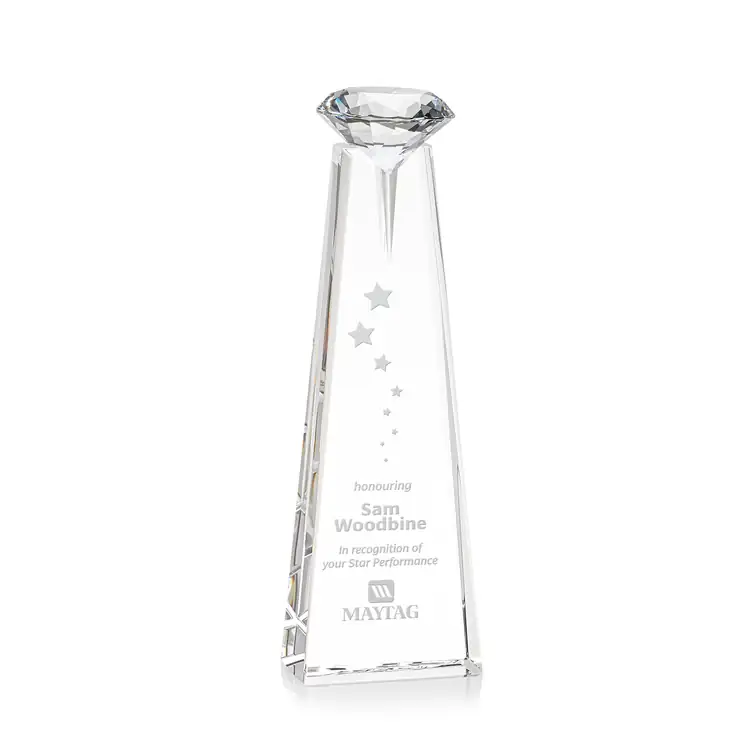Alicia Gemstone Crystal Award with Diamond - Deep Etch #2