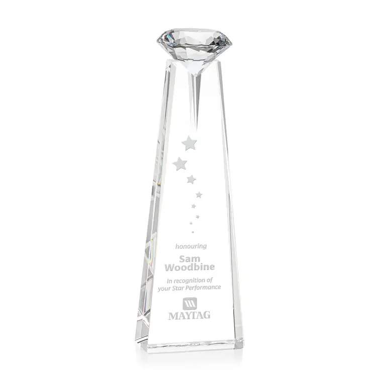 Alicia Gemstone Crystal Award with Diamond - Deep Etch #3
