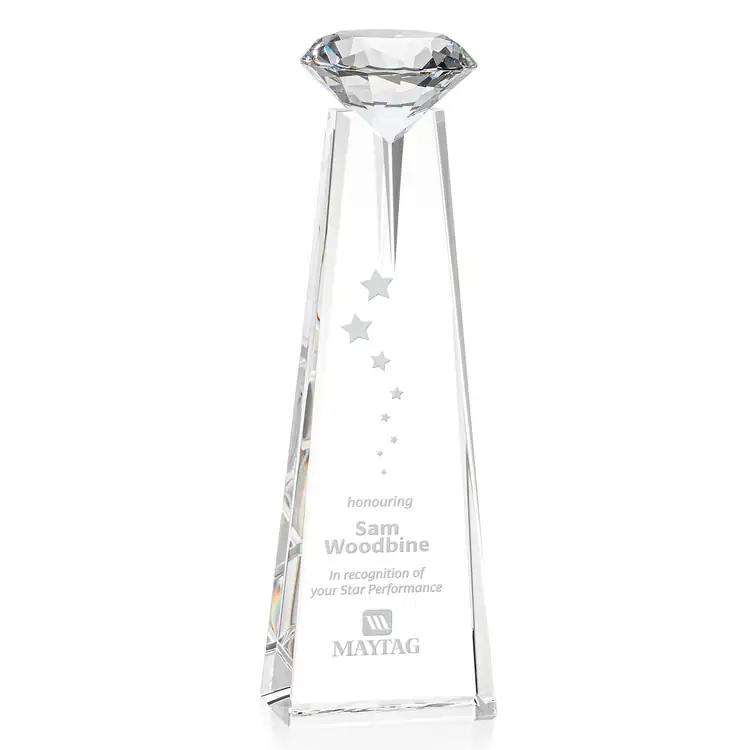 Alicia Gemstone Crystal Award with Diamond - Deep Etch #4
