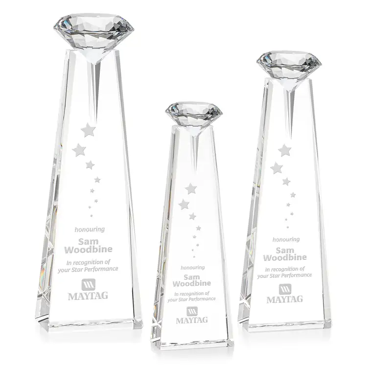 Alicia Gemstone Crystal Award with Diamond - Deep Etch