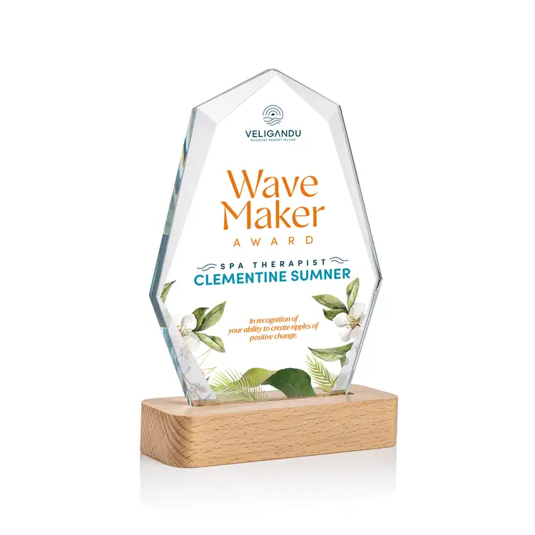 Andale Starfire Crystal Award on Beechwood Base - Multicolor #2