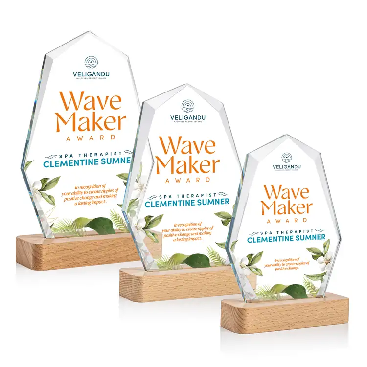 Andale Starfire Crystal Award on Beechwood Base - Multicolor