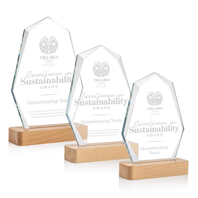Andale Starfire Crystal Award on Beechwood Base