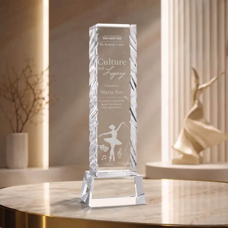 Arezzo Optical Crystal Award on Robson Base - Deep Etch #9