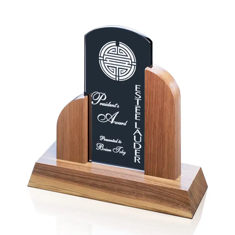 Prestige Glass Art Deco Tower Grey Glass and Walnut Award #2