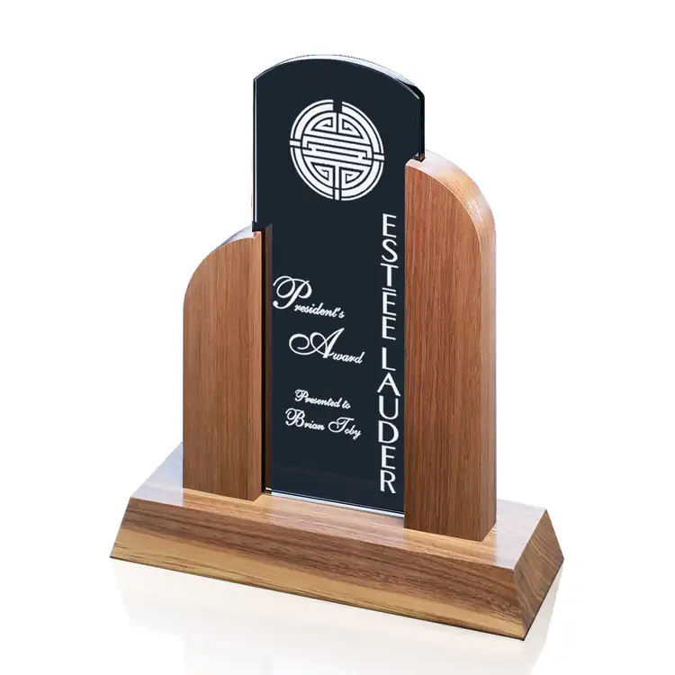 Prestige Glass Art Deco Tower Grey Glass and Walnut Award #3