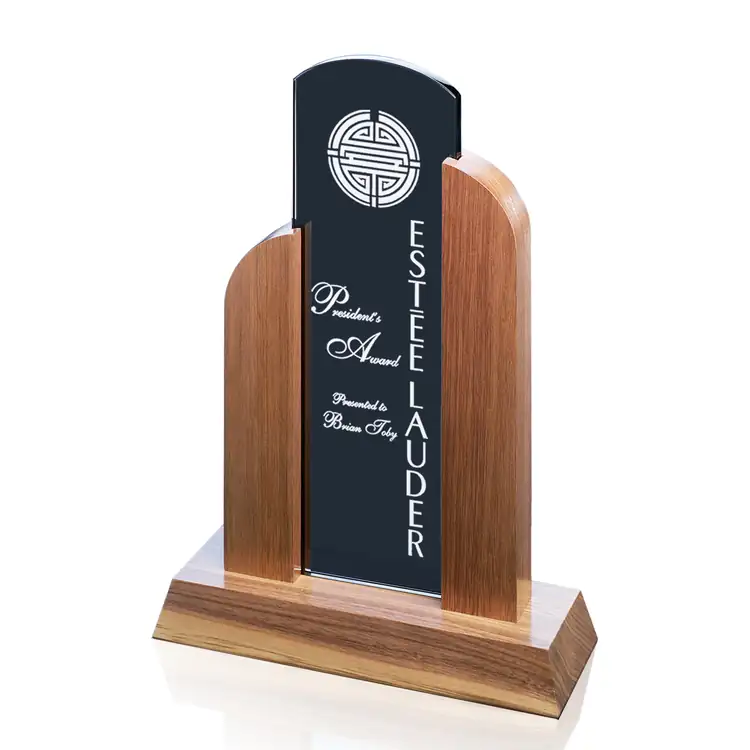 Prestige Glass Art Deco Tower Grey Glass and Walnut Award #4