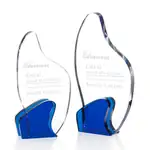 Trophée Bevan en cristal optique bleu et transparent
